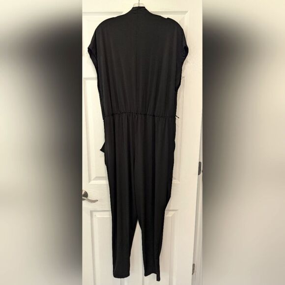 RACHEL Rachel Roy Pleated Black Jumpsuit Faux Wrap Witchy Plus Size 1X Pockets - Picture 4 of 10